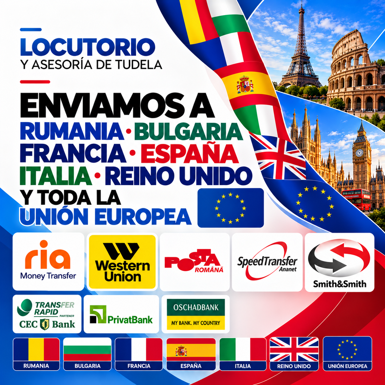 Envíos de dinero a países de Europa desde Tudela