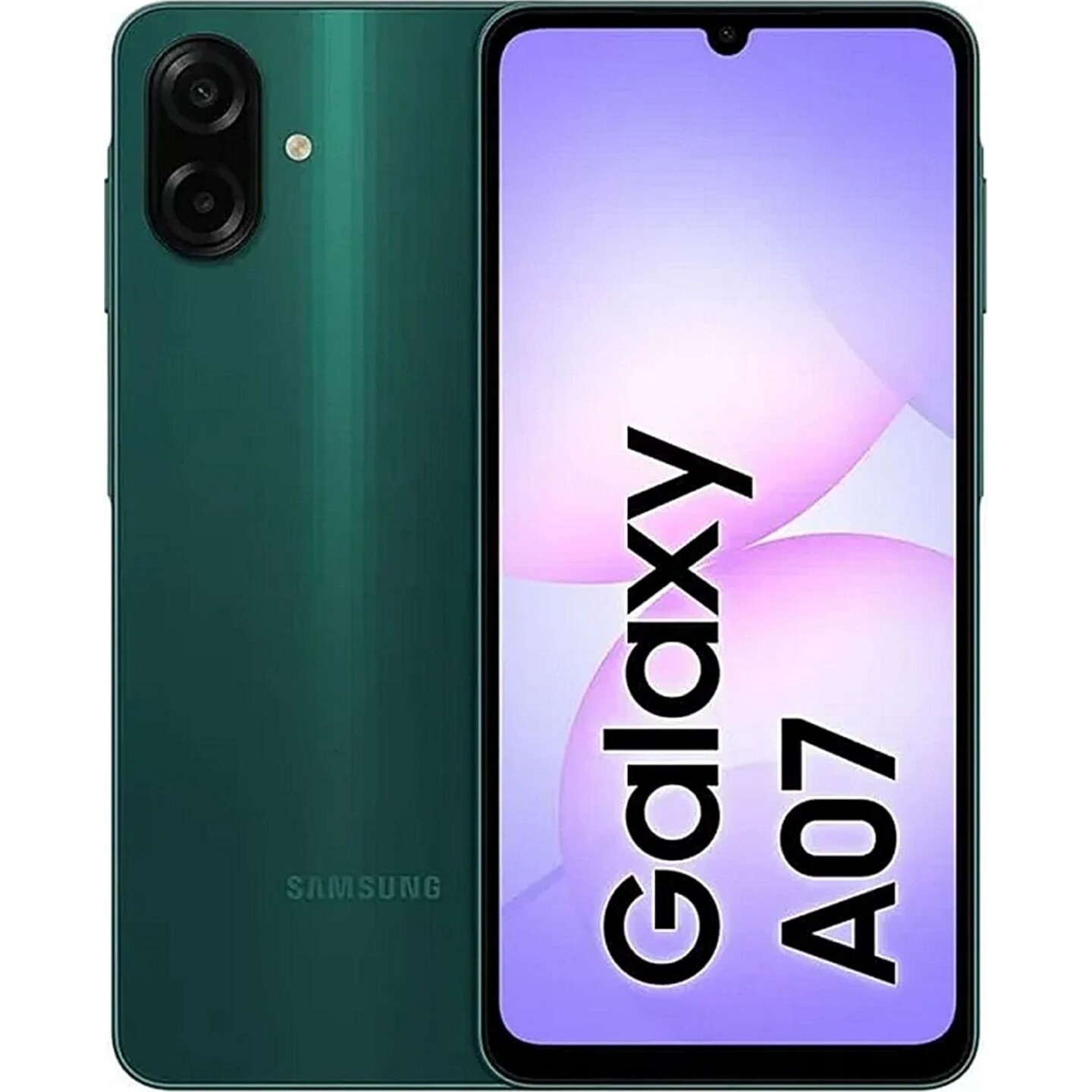 Samsung Galaxy A07 verde, vista frontal y trasera